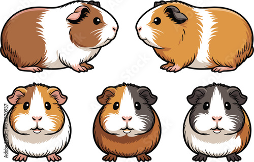Cute guinea pig vector collection featuring various 