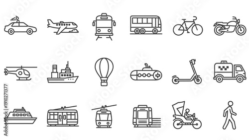Various Transportation Vehicles and Icons.
