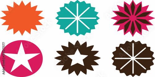 Colorful geometric starburst shapes arranged in a grid pattern