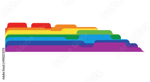 Colorful tab dividers arranged in a gradient pattern isolated on a white background, showcasing vibrant rainbow hues in a neat and organized layout