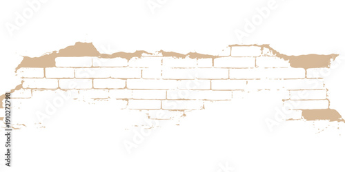 A vintage vector illustration of an old USA map featuring a brown grunge paper texture with aged cracks and burnt edges set against a dirty stone brick wall backdrop