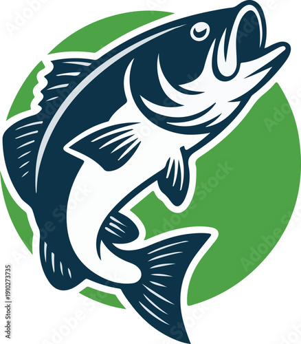 Big Bass Fishing Green Circle, Art & Illustration