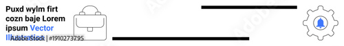 Workflow systems, business process, automation, task management, operations, efficiency. Graphic includes a briefcase and gear separated by lines. Workflow systems and business process theme