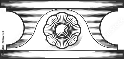 Vintage decorative floral ornament with symmetrical carved wood design element