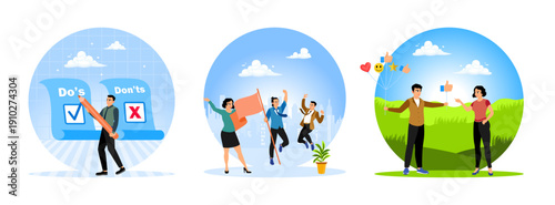 Businessman writes a checklist, business team celebrate success, manager provides positive feedback.