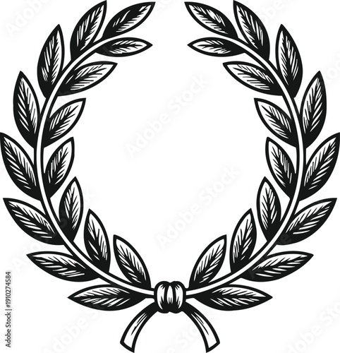 classic laurel wreath illustration with detailed leaves forming a circular emblem