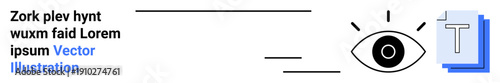 Visual design, digital communication, creative projects, branding, content creation, graphic design. Eye symbol with text and layered elements. Visual design and digital communication concepts