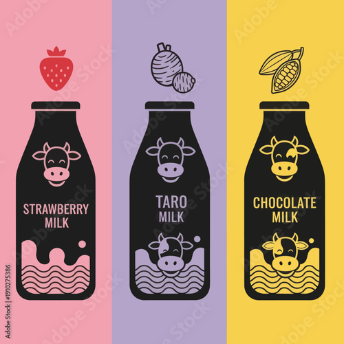 Three Milk Bottles with Cow Faces.