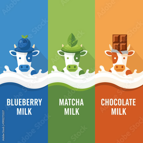 Cows Emerging from Flavored Milk Splashes.