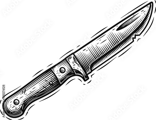 Vintage hunting knife illustration with wooden handle and sturdy blade detailed engraving