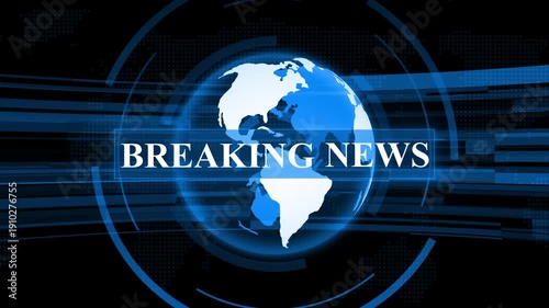Breaking news globe graphic background animation, Globe with digital motion lines and breaking news headline overlay