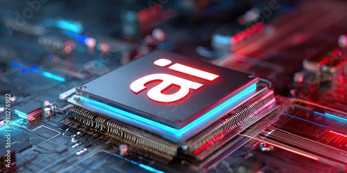 Glowing circuit board with prominent illuminated processor