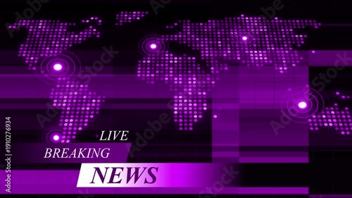 Digital world map breaking news background animation