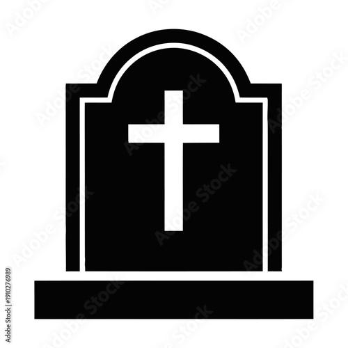 Black Tombstone with White Cross Symbol.