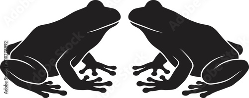 WebVector illustration of frog silhouettes in black artistic design, showcasing two symmetrical amphibians facing each other, concept for wildlife, nature, symmetry,