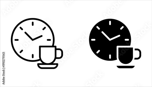Coffee time icon set, Morning breakfast beverage on white background