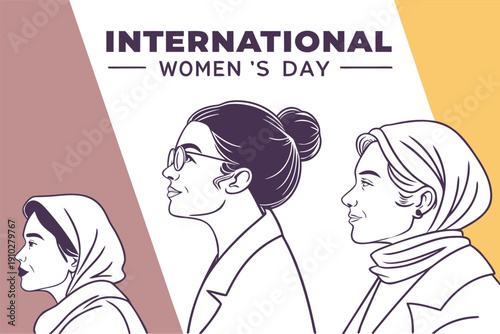 International Womens Day Illustration of Three Women with Headscarves