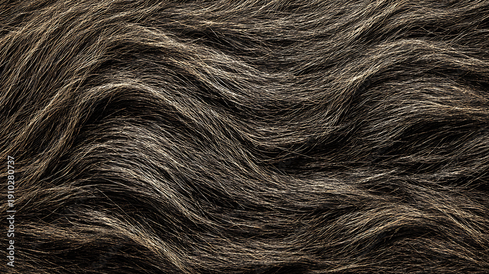 Naklejka premium Wavy Dark Brown and Gray Animal Fur Texture graphic