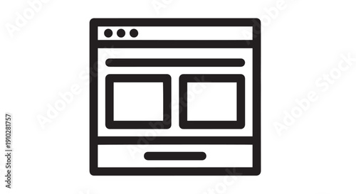 Simple black and white icon illustrating a basic website layout structure with content placeholders