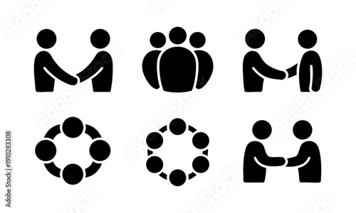Corporate teamwork and handshake agreement icon bundle vector illustration, easily editable.