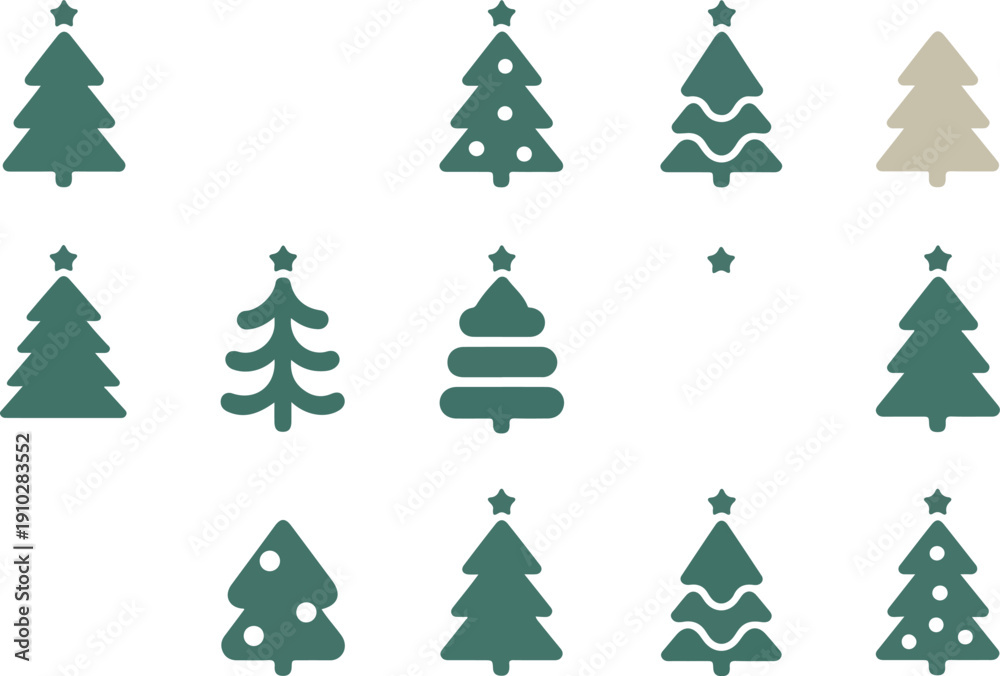 Obraz premium Scandinavian Christmas Tree Vector Set Teal and Cream Nordic Holiday Forest