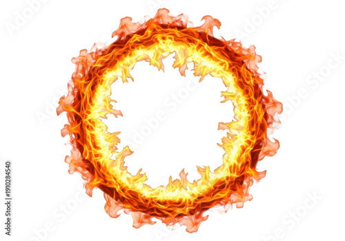 Vibrant flame ring isolated on transparent background