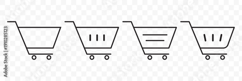 Diverse Shopping Cart Icons Representing Retail and ECommerce Choices and Options for Consumers and Businesses.