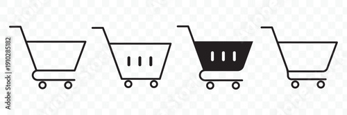 Diverse Shopping Cart Icons Representing Retail and ECommerce Choices and Options for Consumers and Businesses.