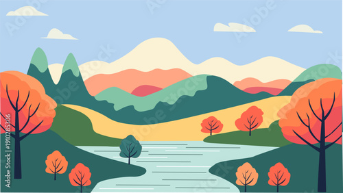 Colorful autumn mountain landscape with river 