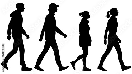 People Walking Black Silhouette Vector Set
