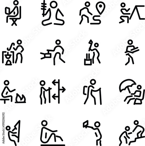 Set of Outdoor Adventure Line Style Icons 