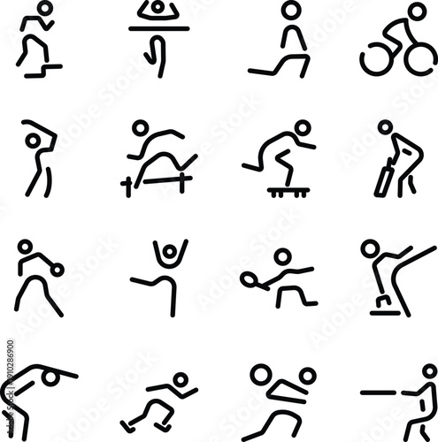 Bundle of 16 Sports and Athletics Line Style Icons 