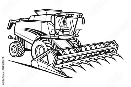 Modern Combine Harvester Agricultural Machine Vector Illustration.