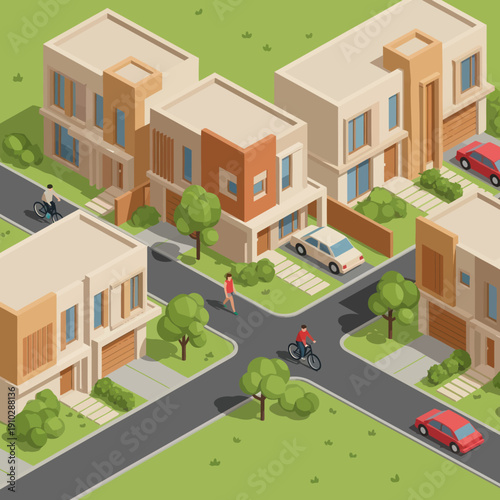 Isometric View of Modern Residential Buildings.