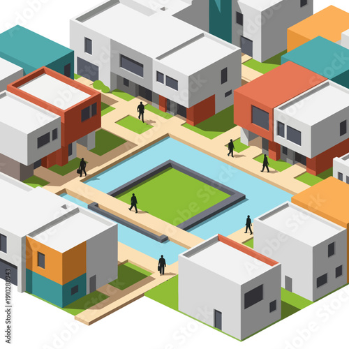 Isometric View of Modern Housing Complex.