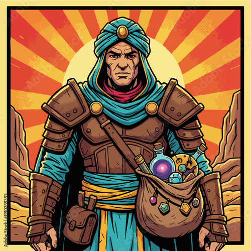 Powerful Desert Adventurer Character Illustration