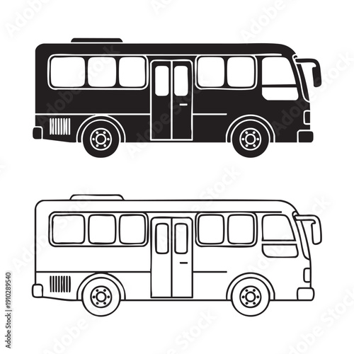 Black and white bus vector outline for transport themed designs