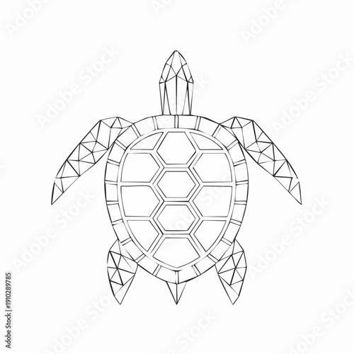 Stylized geometric sea turtle line art with a polygonal pattern design isolated on white