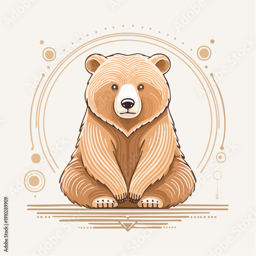 Minimalist geometric illustration of a cute bear cub with abstract natural lines, perfect for nature and wildlife themes