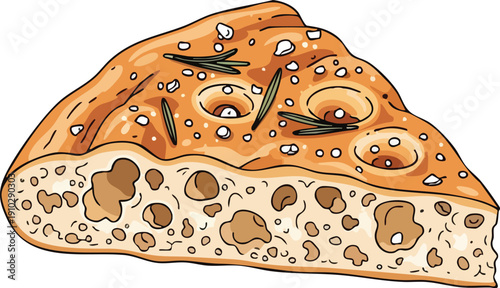 Delicious Focaccia Bread Slice with Rosemary and Salt.