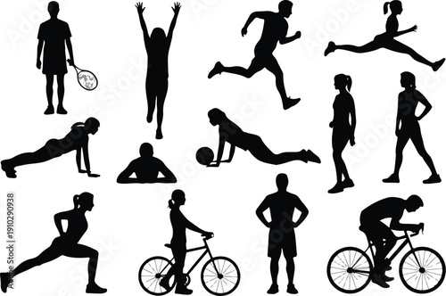 Athletic Silhouette Icons  Fitness, Sports, and Outdoor Activities