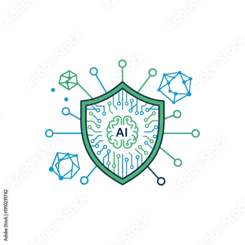 Wallpaper Mural Artificial intelligence brain shield cybersecurity concept illustration Torontodigital.ca