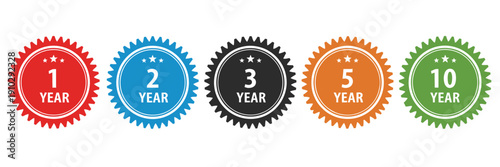 Colorful year badges with numbers one to ten on for anniversary or subscription services