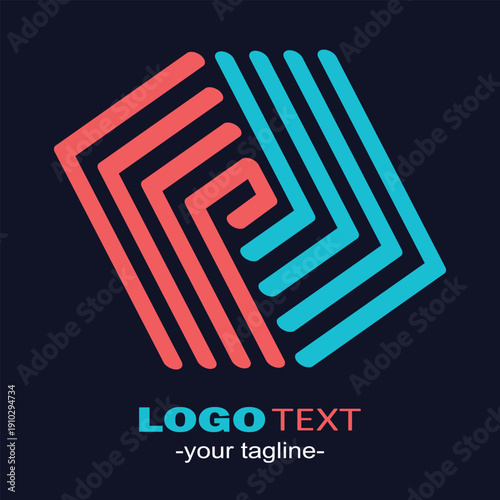 Contemporary folded line geometric logo with vibrant coral and cyan gradient colors. Ideal for digital companies, startups, and modern brand identity projects.