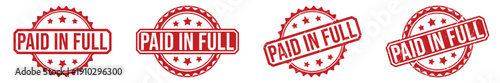 Four red paid in full rubber stamp with stars circular