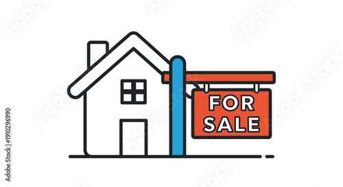 Simple illustration of a house with a "For Sale" sign.
