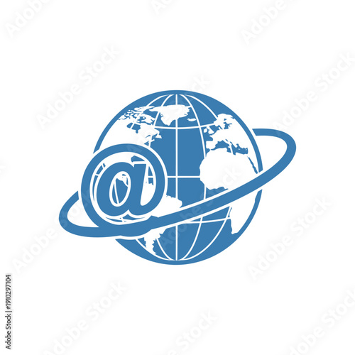 Blue globe with at sign and orbital ring