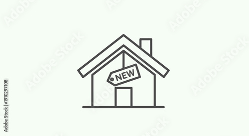 New house icon with a 'NEW' tag, symbolizing a fresh real estate listing.