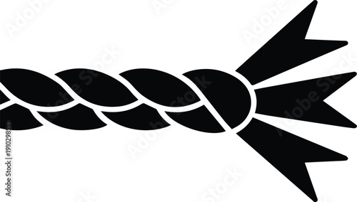 Black Icon Of A Twisted Rope With A Bow Tie Knot And Ribbon Ends vector illustration