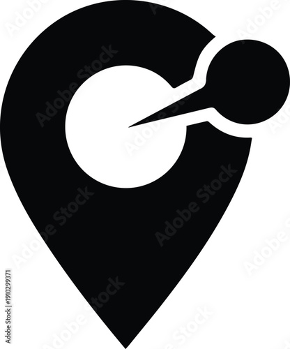 Location pin with connection node icon, map marker with linked point symbol for navigation, GPS tracking, network and destination, minimal black and white vector EPS